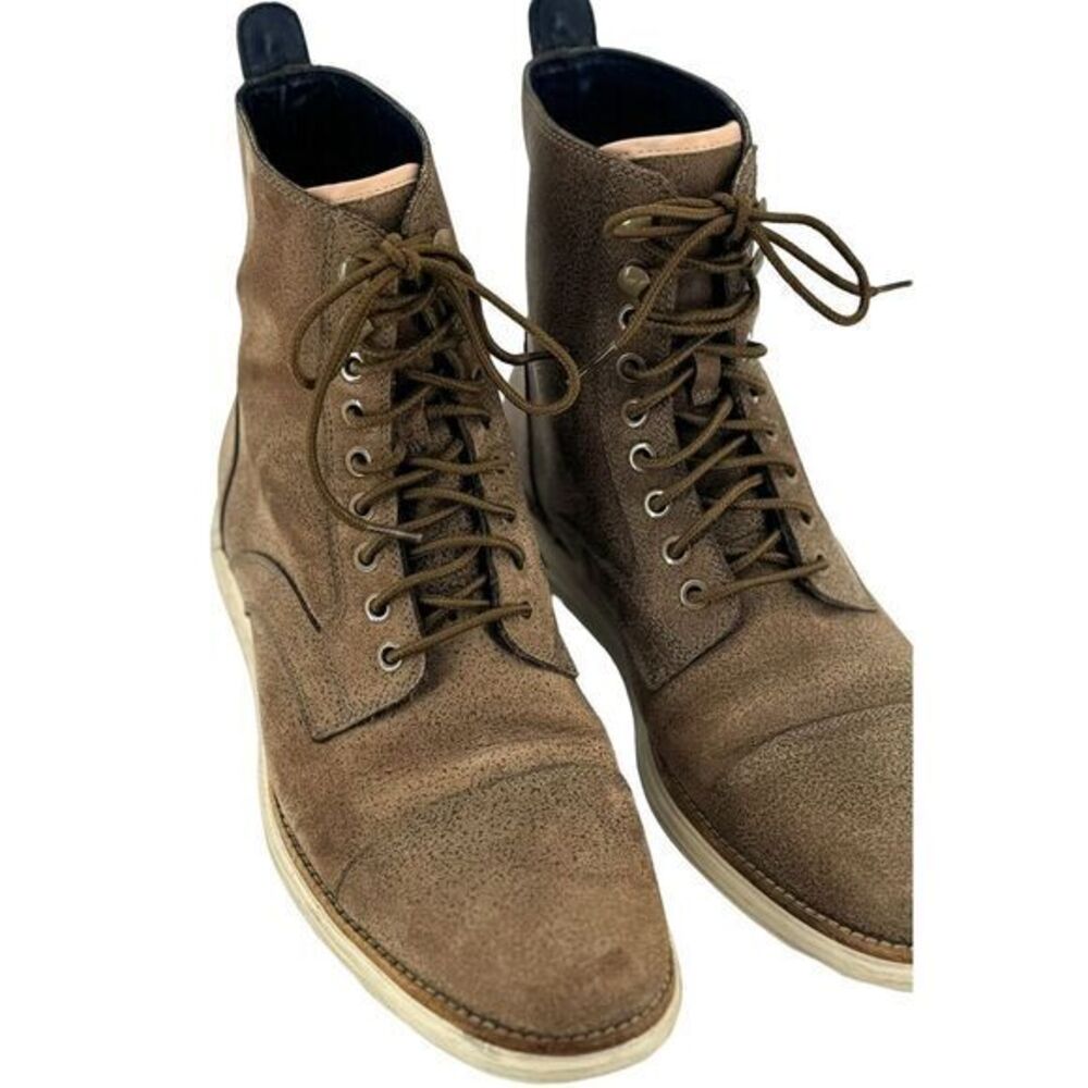 Cole Haan Lunargrand Lace Combat Cap Toe Boots Beige Suede Mens Size 10 M C12018